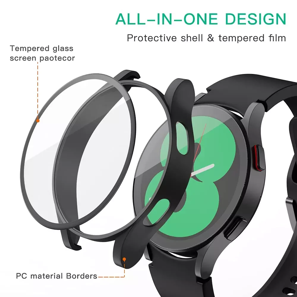 

Factory Direct Selling PC +Matte Case With Tempered Glass Screen Protector Compatible for Samsung Galaxy Watch 4 40mm 44mm
