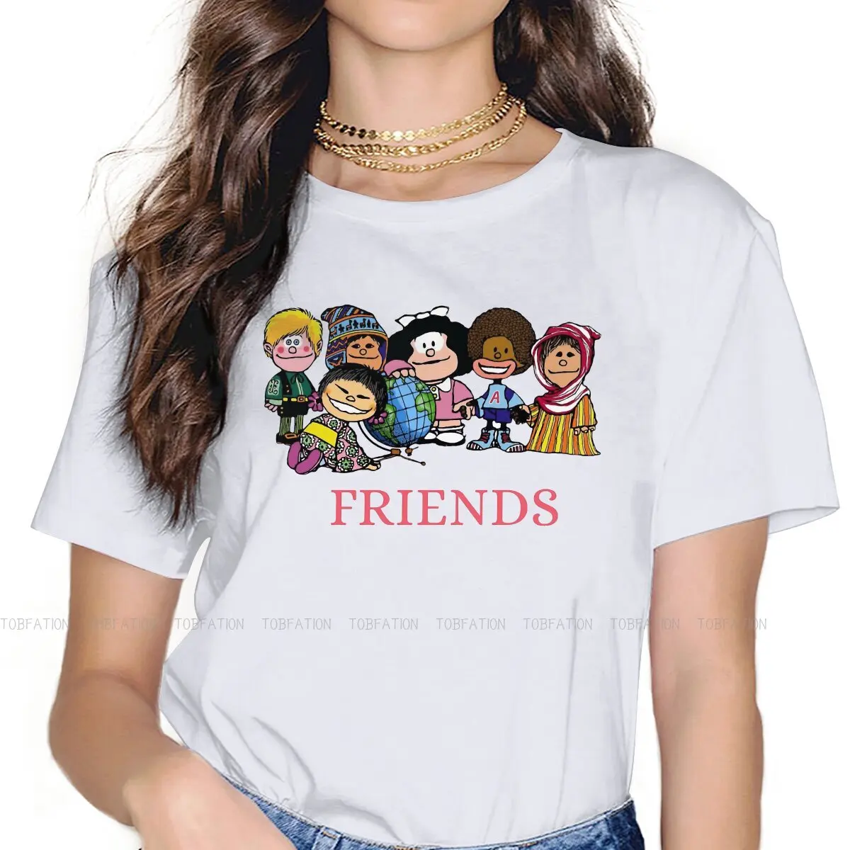 

Friends Women Tshirts Mafalda Comic Quino Aesthetic Vintage Female Clothing Large Cotton Graphic Clothes