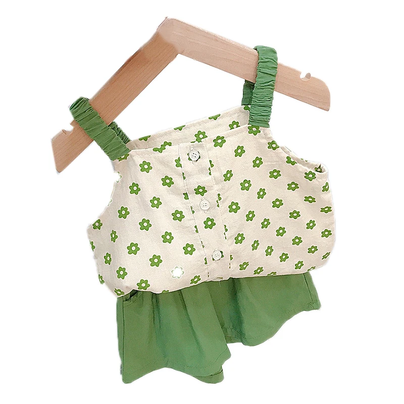 

2022 Summer Suspender Top Shirt+Shorts 2Pcs Kid Clothes Girl Set Children Clothes Flower Baby Girl Clothes