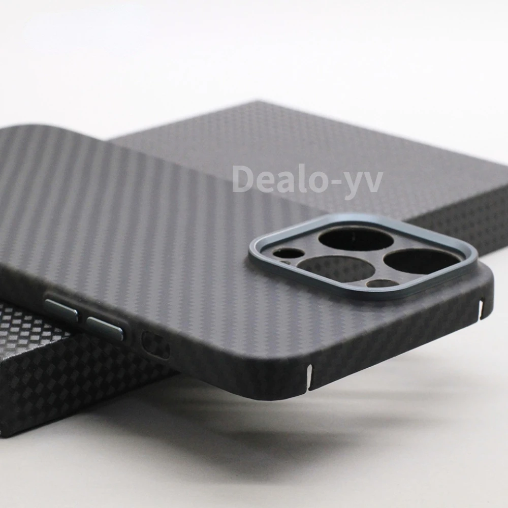 Light Luxury Carbon Fiber Lens Protection Phone Case for IPhone 14 Pro Max 14 Plus Ultra-thin Metal Button Aramid Fiber Cover