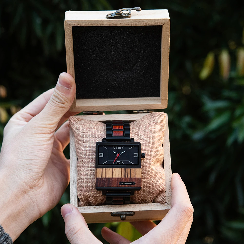 BOBO BIRD Men Watch Custom Wooden Quartz Wristwatch Top New Fashion Luminous Timepiece Clock Great Gift Box Relogio Masculino