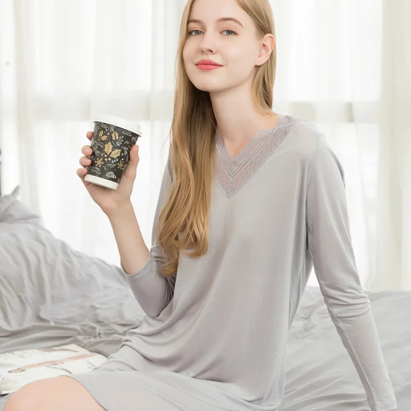 Spring and Autumn New Women's Nightdress Silk Mulberry Silk Long Sleeve Loose Large Size Homewear Sleepwear Women Sleep Tops