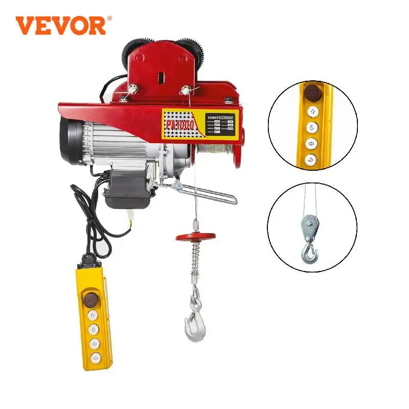 VEVOR 1000Kg Electric Wire Rope Hoist Crane With Trolley Remote Control Heavy Duty 2200LBS 220V for Lifting and Transporting