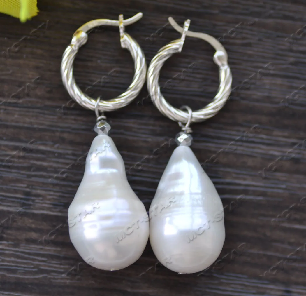 

MTC·STAR Z11918 24mm White Baroque Drop Reborn Keshi Pearl Dangle Earring