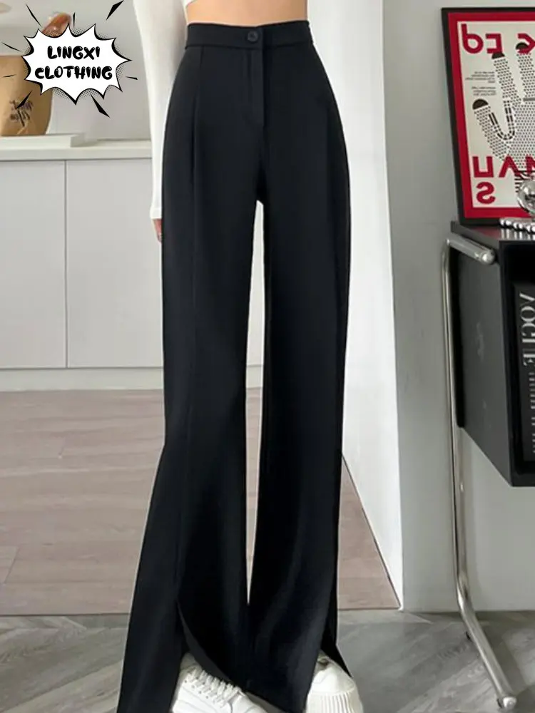 Summer Sagging Professional Women's High Waist 2023 New Trend White Outerwear Straight Split Suit Pants Baggy Pants Woman