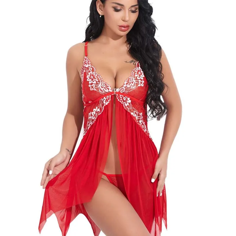 Fashion Sexy Sleepwear Night Dress Lingerie Women Front Closure Nightwear Sexy Lace Temptation Underwear Nightgown Plus Size 6XL