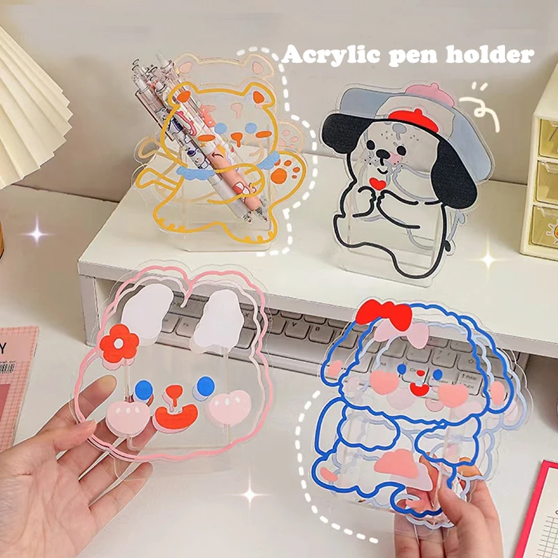 

Мультяшный акриловый держатель для ручек, аниме игрушки, креативный подарок для девочек, настольный органайзер для кистей для макияжа, коробка для хранения, школьные и офисные канцелярские принадлежности