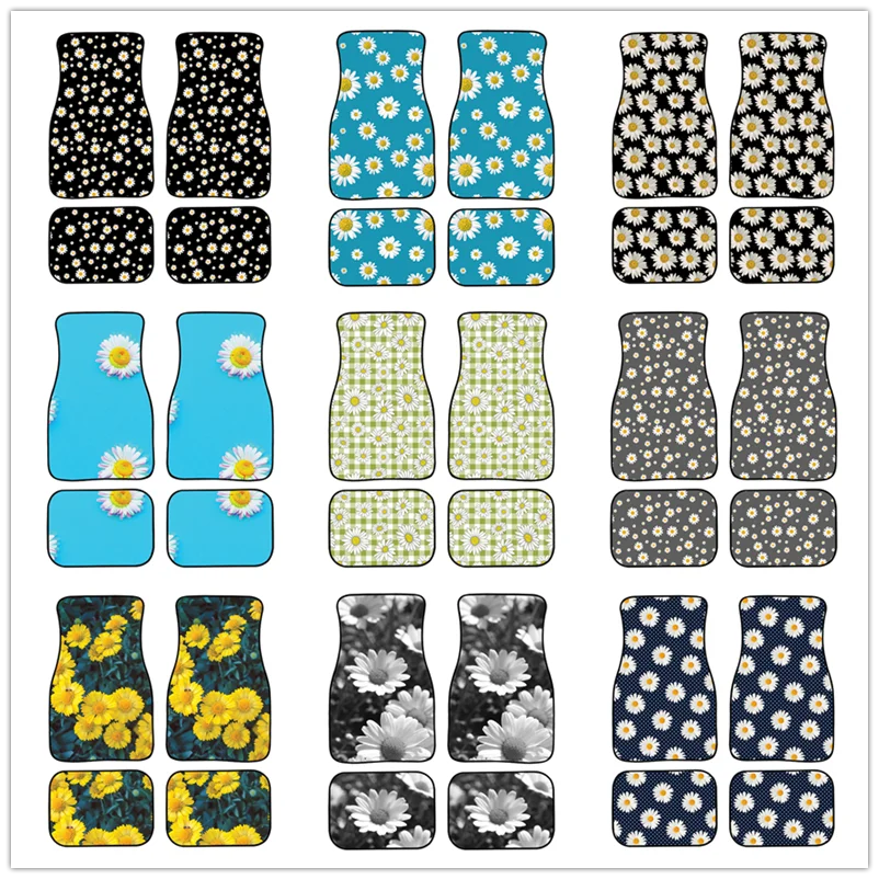 

Винтажный коврик для автомобиля, Нескользящий Резиновый коврик с принтом в виде черных Маргариток и цветов, в упаковке 4 штуки