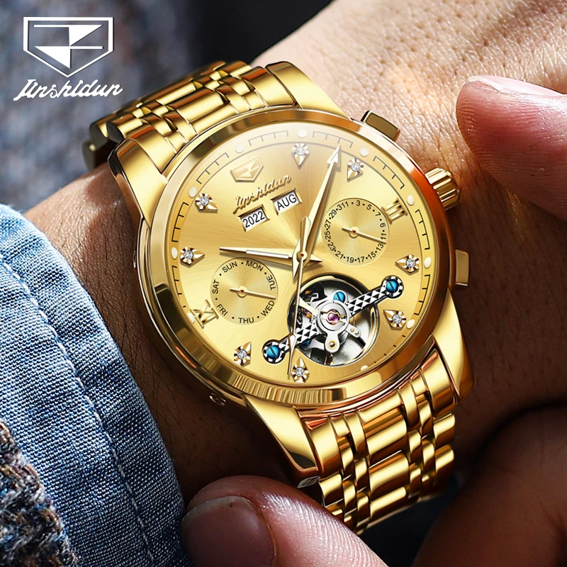 

TAXAU Watch For Men Waterproof Mechanical Automatic Watches Diamond Wristwatch Gold Stainless Steel Calendar Relogios Masculino
