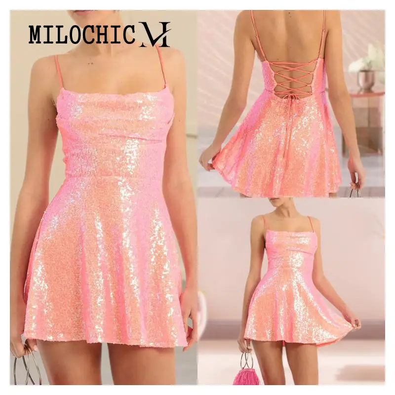 

Women Solid Color Lace Up Square Neck Spaghetti Strap Dress Slim Fit Ladies Summer Tunic Dress Sexy Style Vacation Outfit