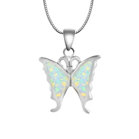 925 sterling silver butterfly pendant necklace white opal necklaces for women vintage silver wedding jewelry