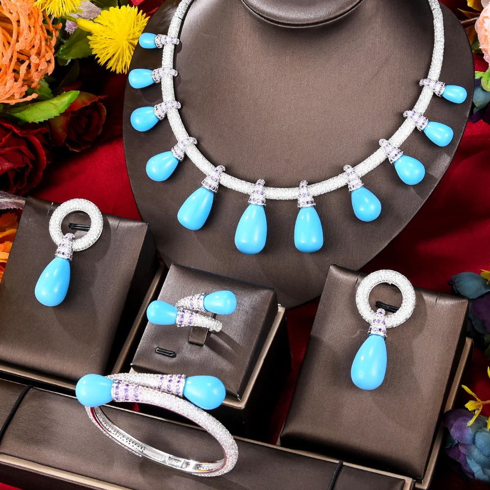 

Soramoore Brand New Luxury 4PCS Orange Necklace Bangle Earrings Ring Jewelry Set for Bridal Wedding Women Noble Show Jewelry