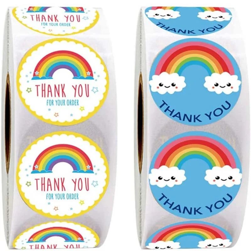

1000Pcs Rainbow Cloud Thank You Stickers 2 Rolls 1 inch Round Cartoon Self Adhesive Gift Decor Stickers for Business Packaging