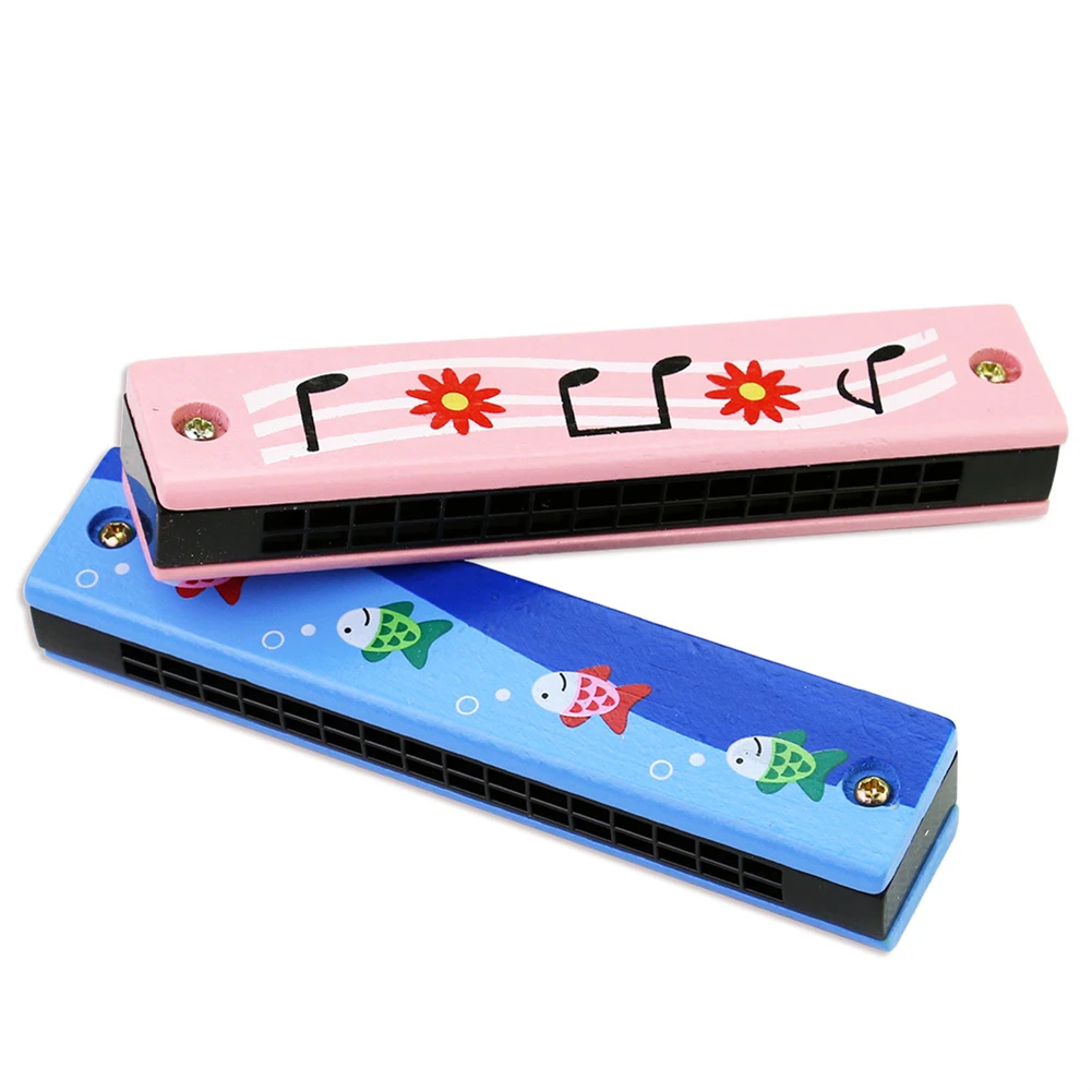 

16 Holes Wooden Harmonica For Children Toys Musical Instruments Double-Row Blow Cartoon Color Woodwind Mouth Organ Melodica