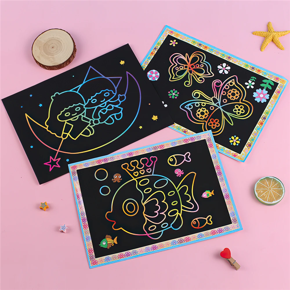 20pcs/Set Drawing Board Creative Cards Stickers Magic Scratch Art Child Painting Learning Education Toy Coloring Books For Kids |