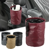faux leather car storage basket interior rubbish container for waste organizer holder waterproof garbage can trash bin folding