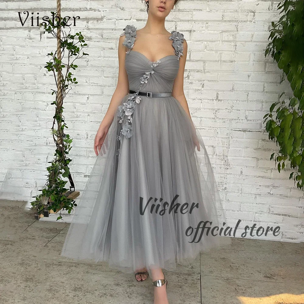 Viisher серое Тюлевое платье для
