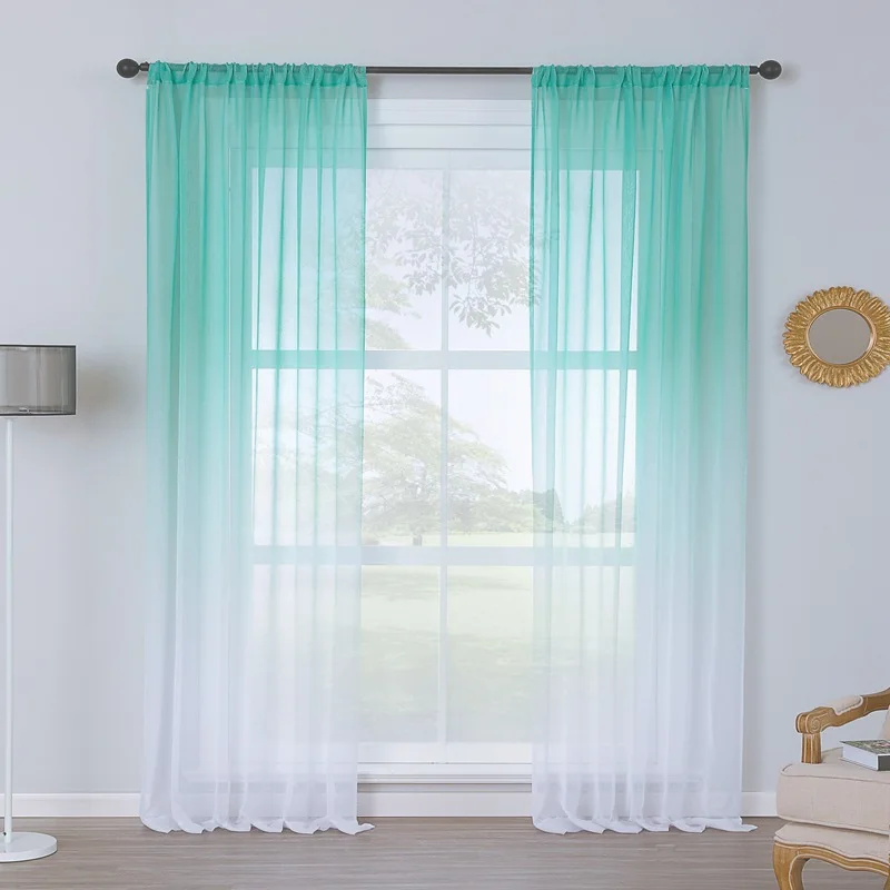 

2Pcs Gradient Color Sheer Voile Curtains for Bedroom Hotel Pastoral Rustic French Window Screen Drape Panel Tulle Curtains