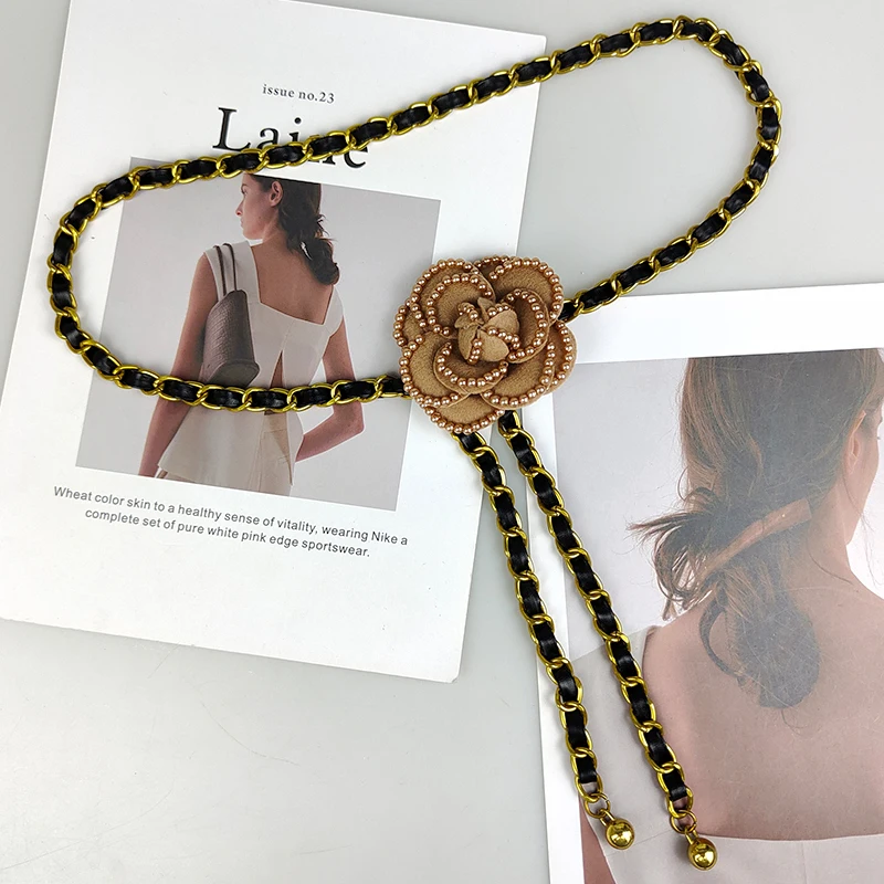 

Woven waist chain female three-dimensional flower decoration