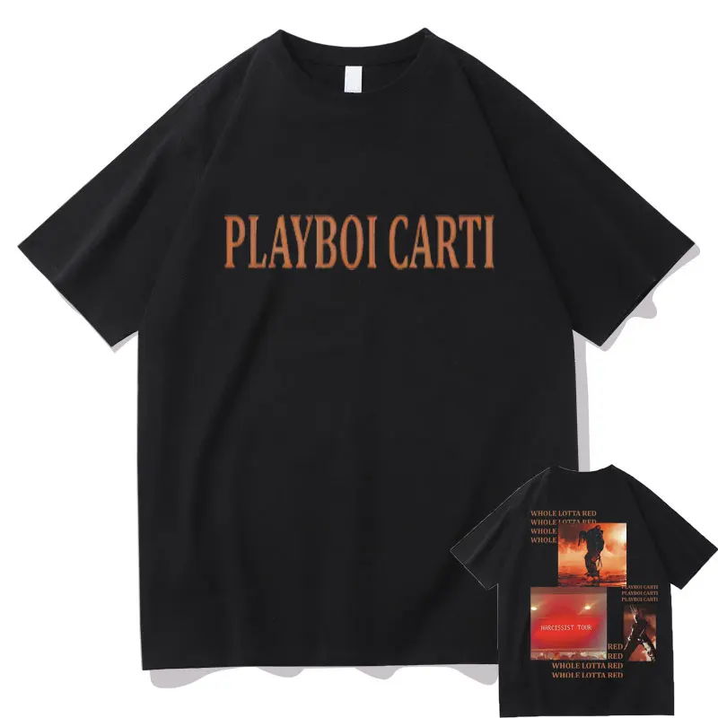 

Rapper Playboi Carti Whole Lotta Red Double Sided Print Tshirt Vintage Male Tupac 2Pac Tees Men Women Hip Hop Summer T-shirts