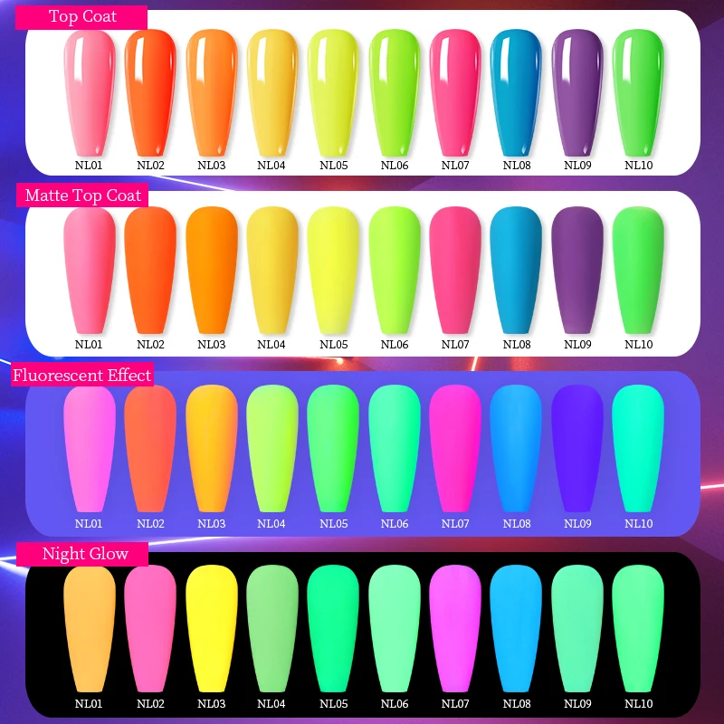 BORN PRETTY Luminous Gel Nail Polish Fluorescent Neon Varnish Glow In Dark Soak Off UV LED For Art Manicure Top Coat |