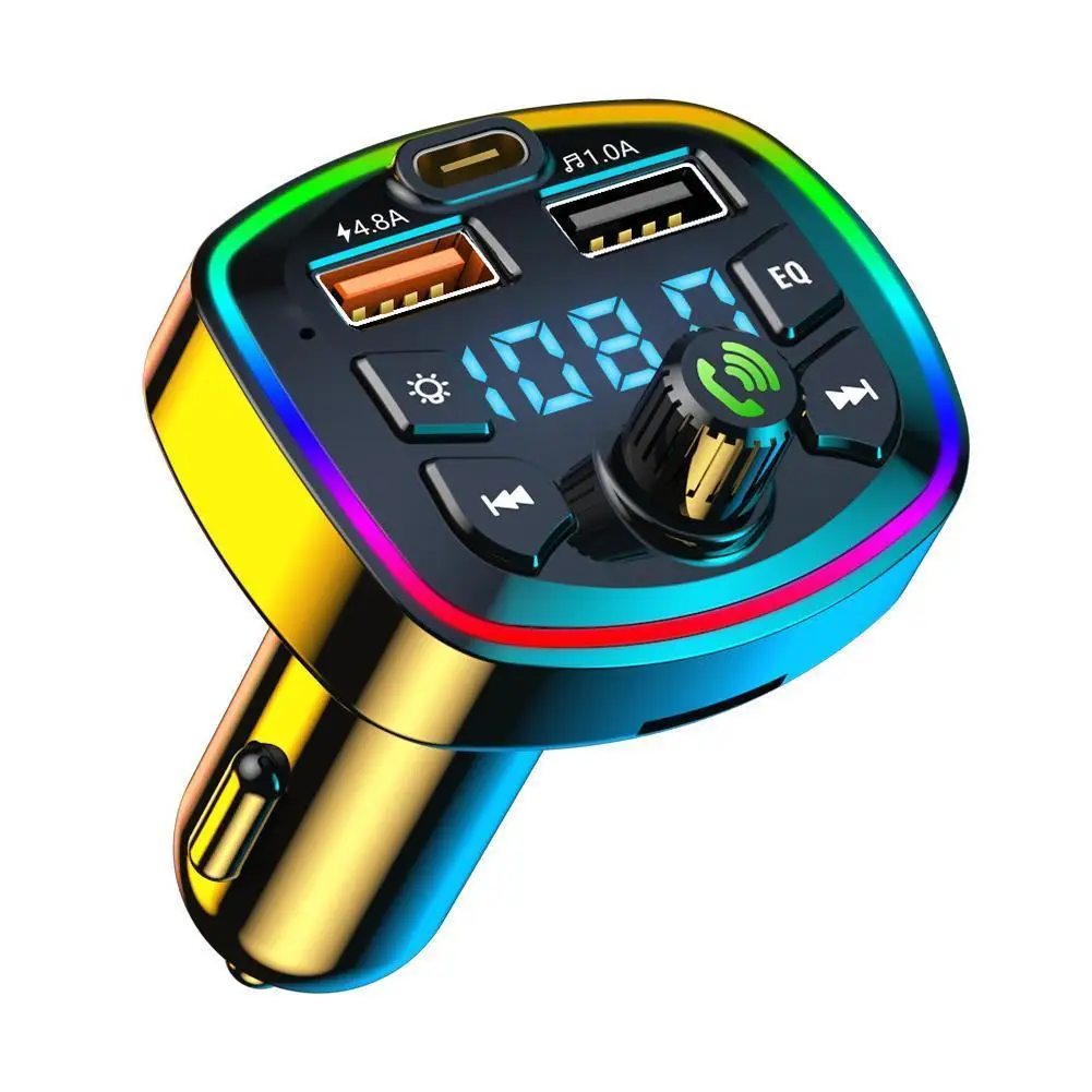 

Car Bluetooth 5.0 FM Transmitter Colorful LED Backlit Quick Charge PD Dual USB Charger Music MP3 Player Wireless Hands Free Call