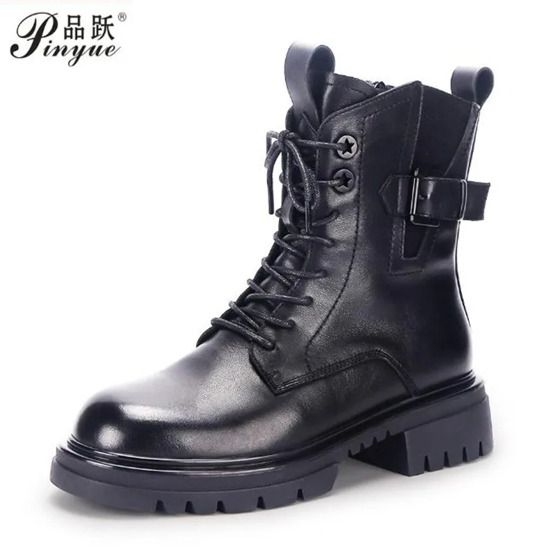 

Осенние Роскошные модные женские ботильоны челси из натуральной кожи в Корейском стиле высокие мотоциклетные ботинки на платформе