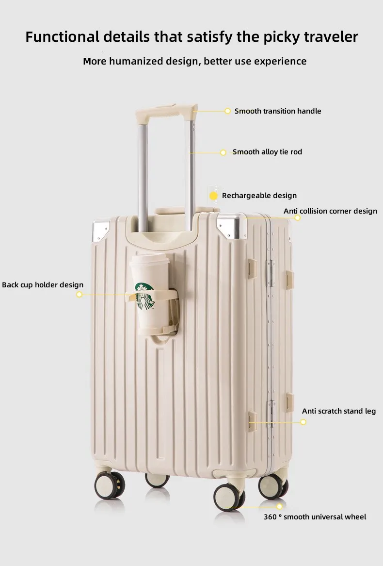 Suitcase Luggage Neutral Both Men And Women ABS+PC Spinner Large Aluminum Frame Rolling Luggage Bad Travelling Bag