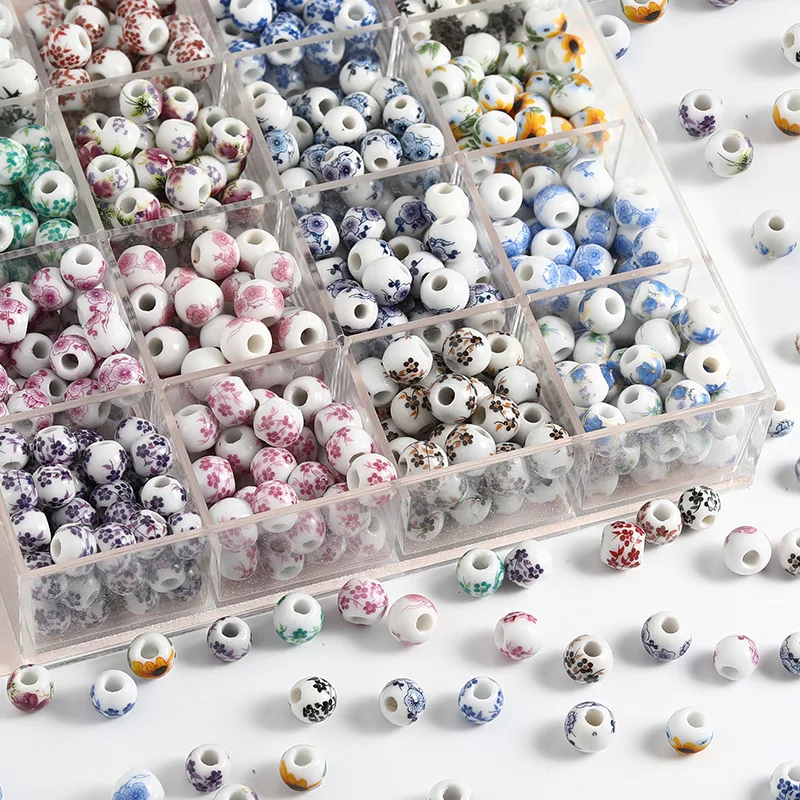 100 шт. 8 мм синие китайские цветочные узоры круглые керамические фарфоровые
