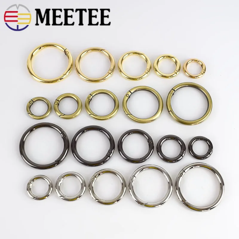 Meetee 10Pcs 7-50mm Metal Spring O Rings Buckle Openable Key Ring Hook DIY Bag Strap Keychain Snap Clasp Belt Buckles Accessory
