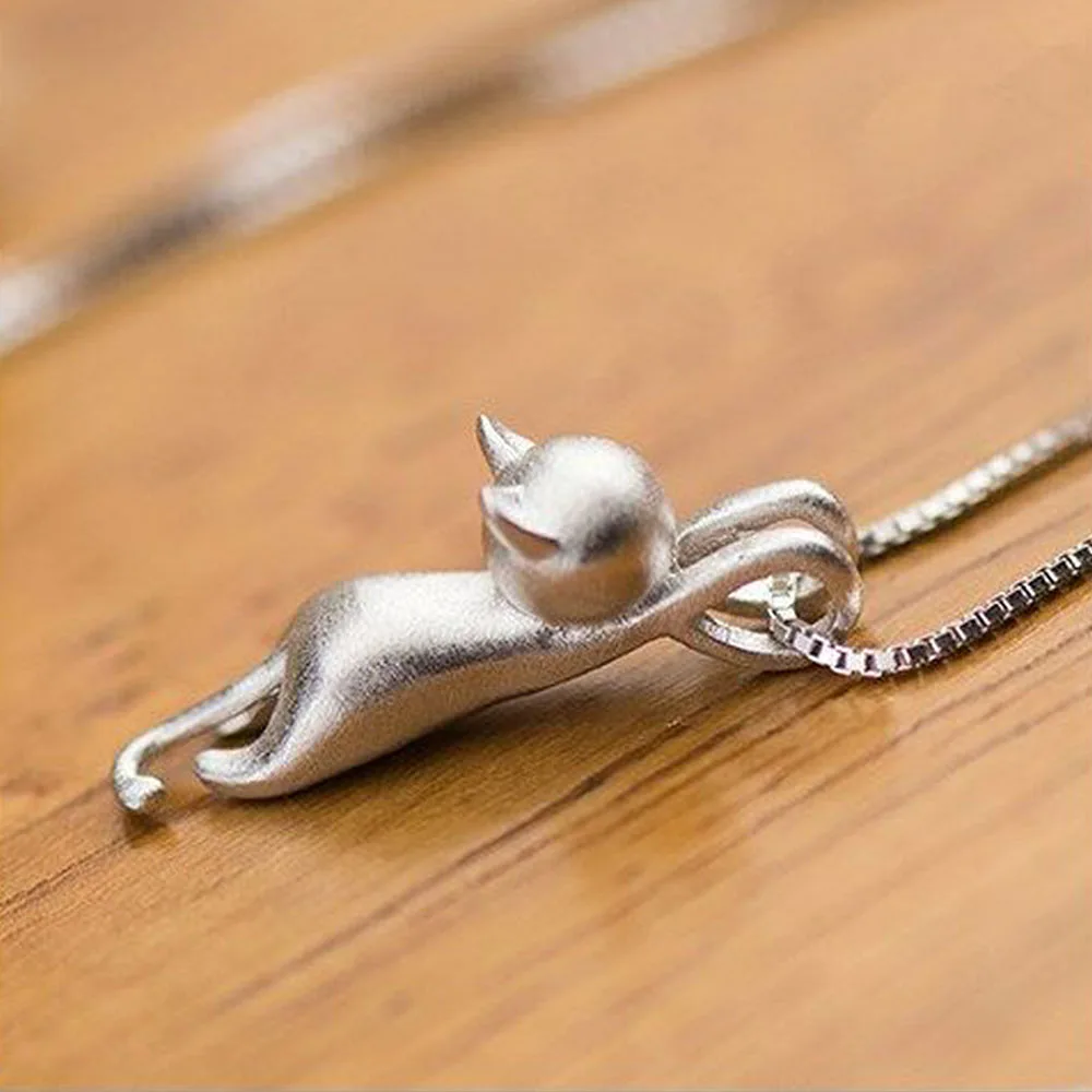 

Personality Cat Necklace for Women Cute Animal Pendant Funny Birthday Gift Mette Silver Color Fashion Necklace Jewelry