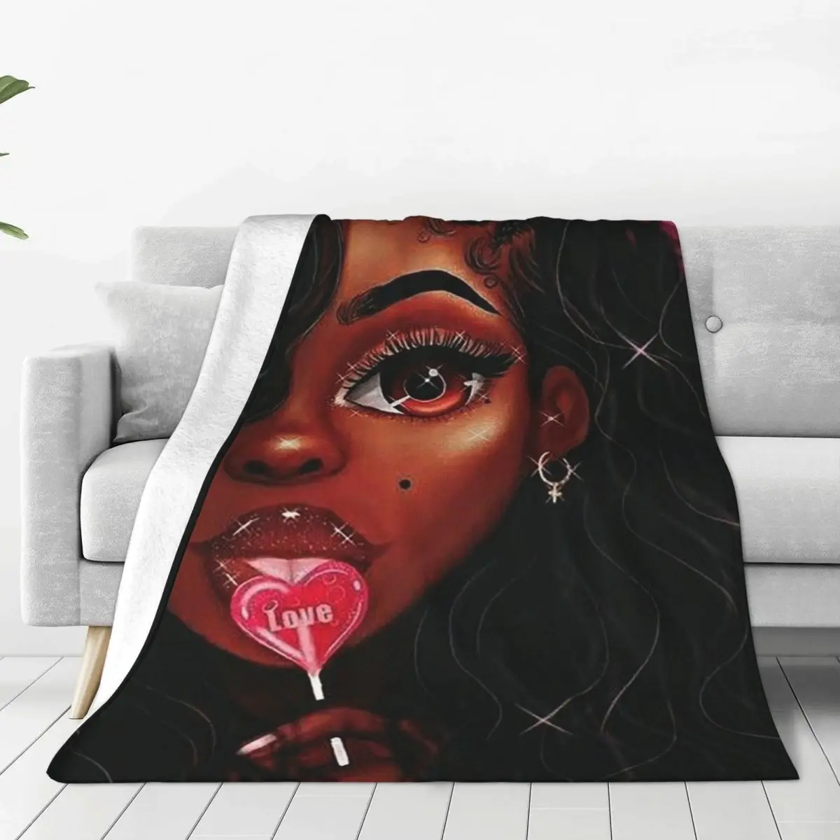 

Black African Girl Blanket Velvet Spring/Autumn Sexy Afro Girl Portable Lightweight Throw Blankets for Bedding Office Rug Piece