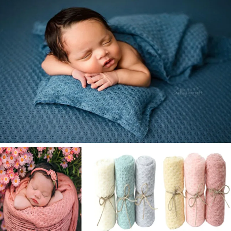 Soft Stretchy Wraps Newborn Photography Props Knit Posing Fabric Blanket for Bean Bag Backdrop Baby Photo Backgrounds