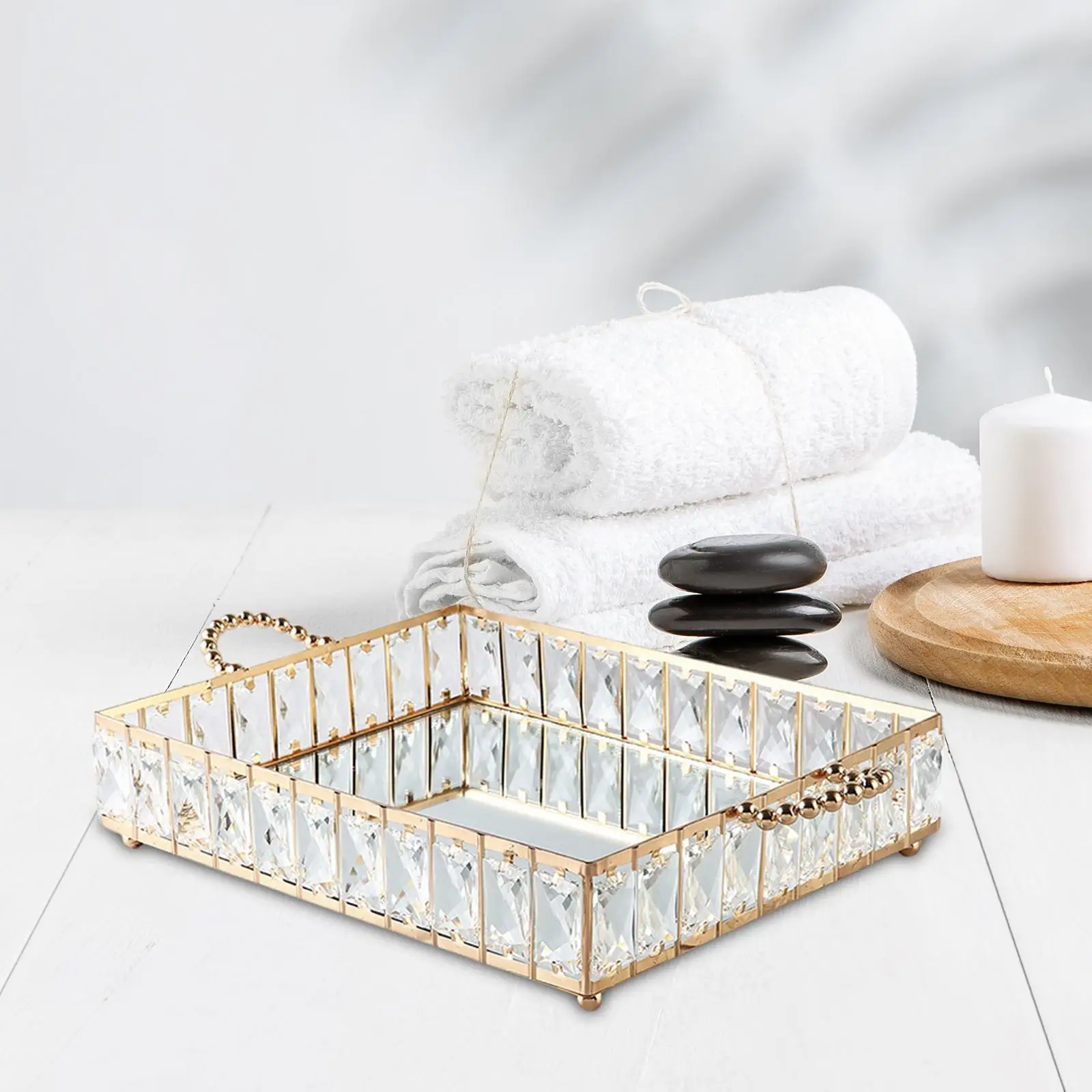 

Rectangle Storage Tray with Handles Desktop Organizer Vanity Tray for Home