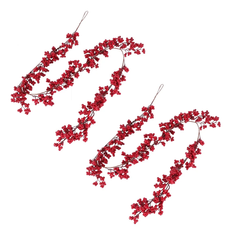 

2pcs 5.9 Ft Christmas Red Berry Garland Artificial Burgundy Red Pip Christmas Garland