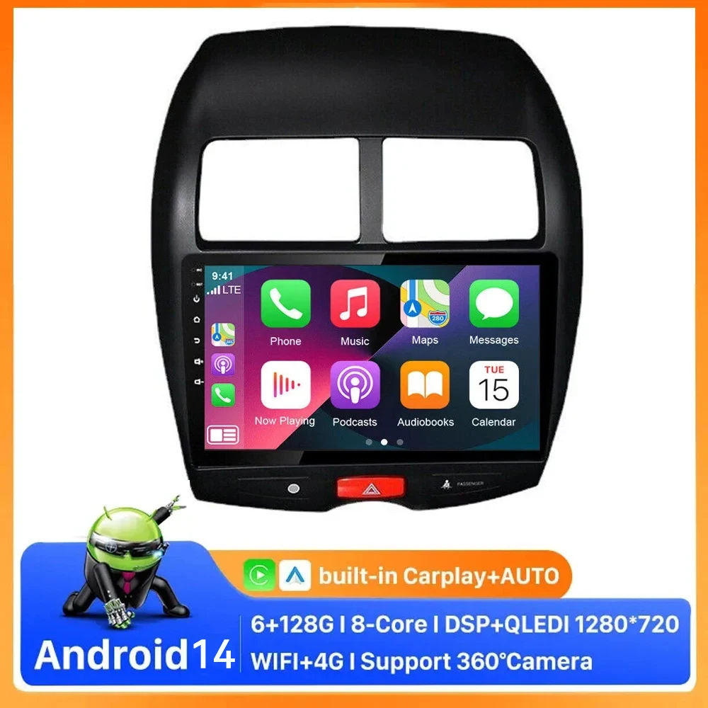 2 Din 9-дюймовый автомобильный радиоприемник Android 14 для Mitsubishi ASX 1 2010-2016