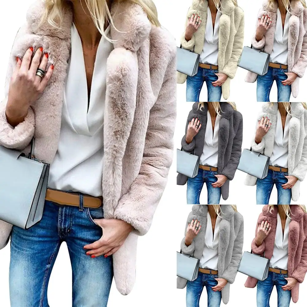 2023 Autumn Winter Faux Fur Women Coat Solid Color Comfortable Thick Plush Fur Lapel Coat Long Sleeve Warm Cardigan Outwear