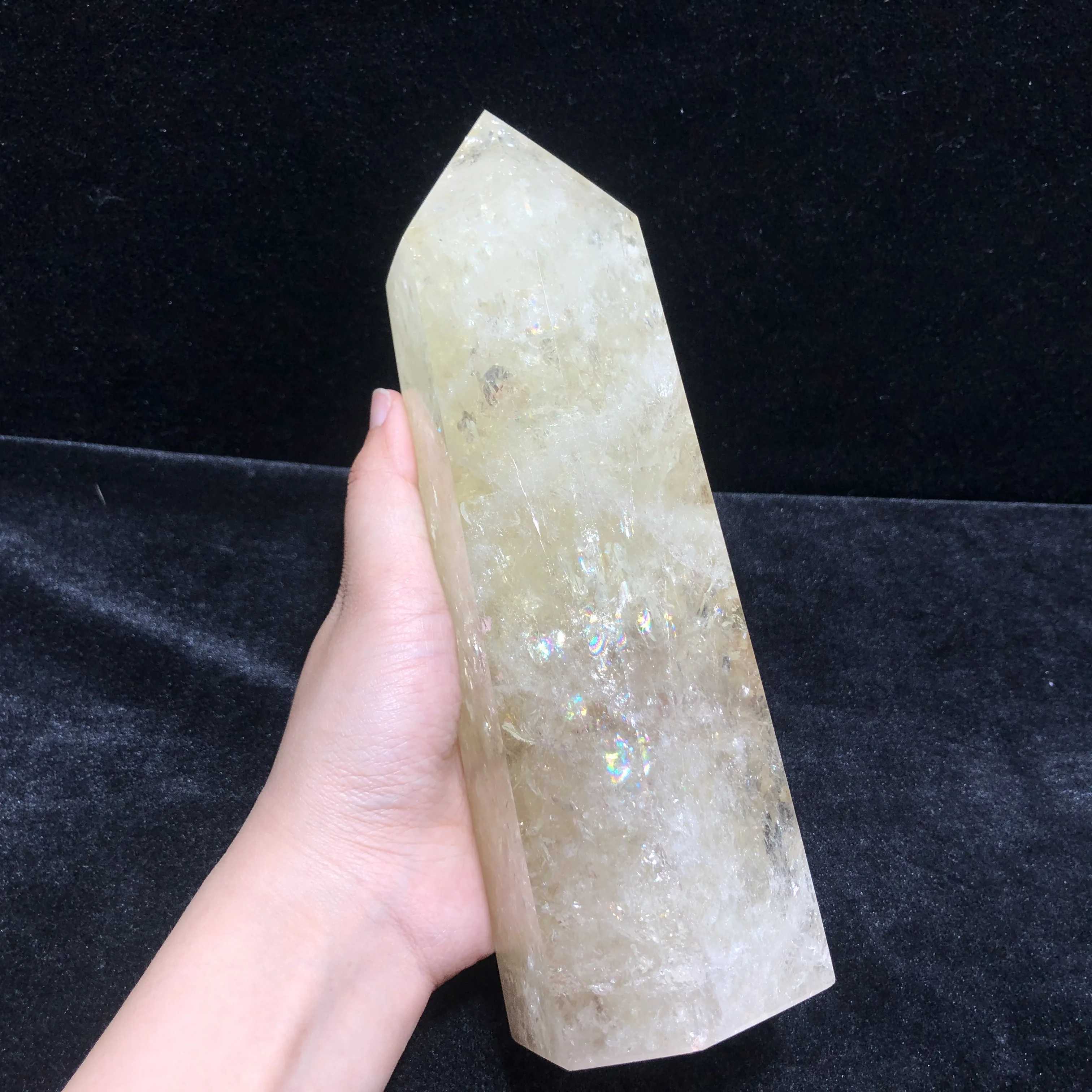 

211.5mm Citrine Hand-Polished Hexagon Point Tower Feng Shui Chakra Healing Reiki Stone Home Decoration Stone Handicraft Tower