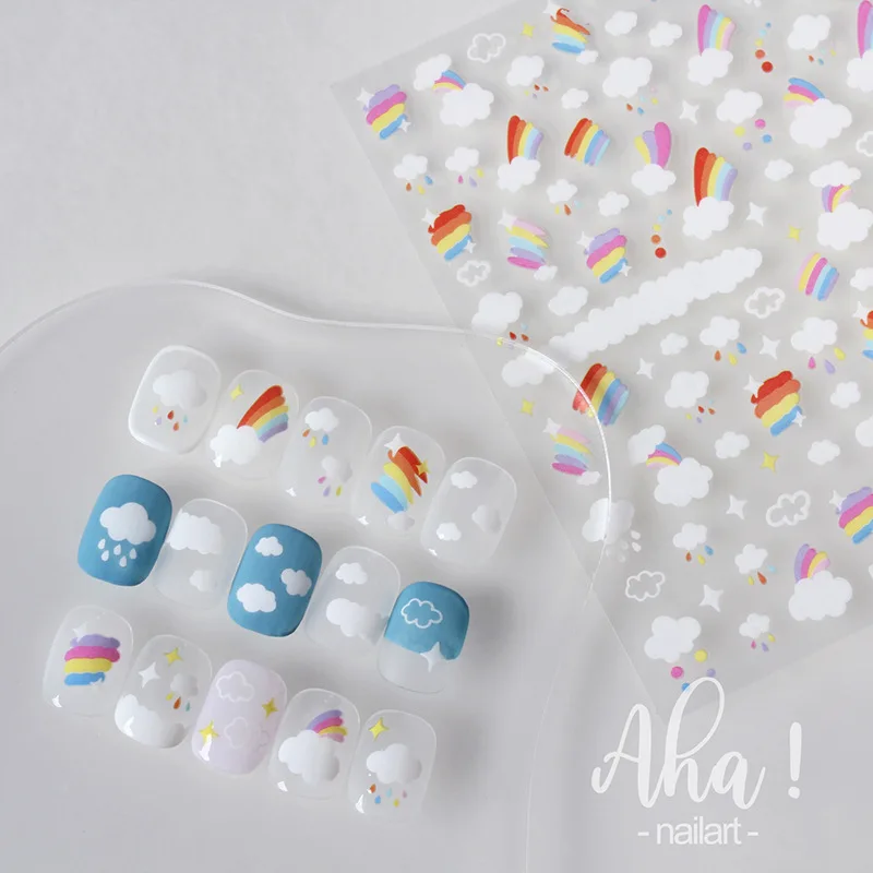 Nail Art Stickers New Ins Style Cute Spring and Summer Fresh Rainbow Clouds Nail Decoration Decals