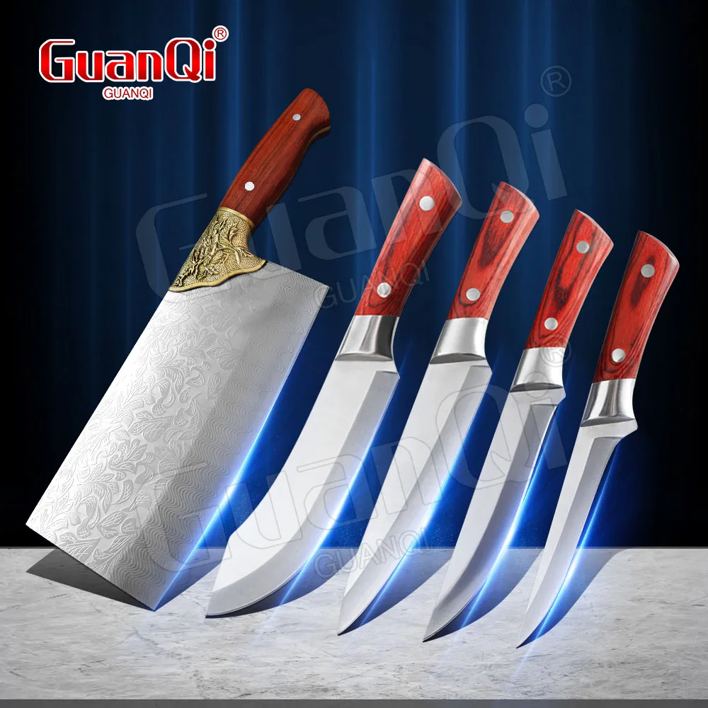 

Cleaver Knife Handmade Boning Camping Serbian Forged Knife Red Wood Sliced Chef Kitchen Butcher Knife Gift