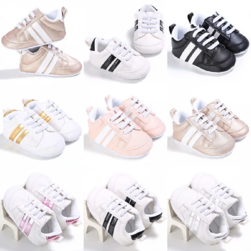 

0-18 Months Newborn Baby Boys Girls Sports Shoes Infant Fashion Stripe Print Non-Slip Soft Sole Crib Shoes Babies First Walkers