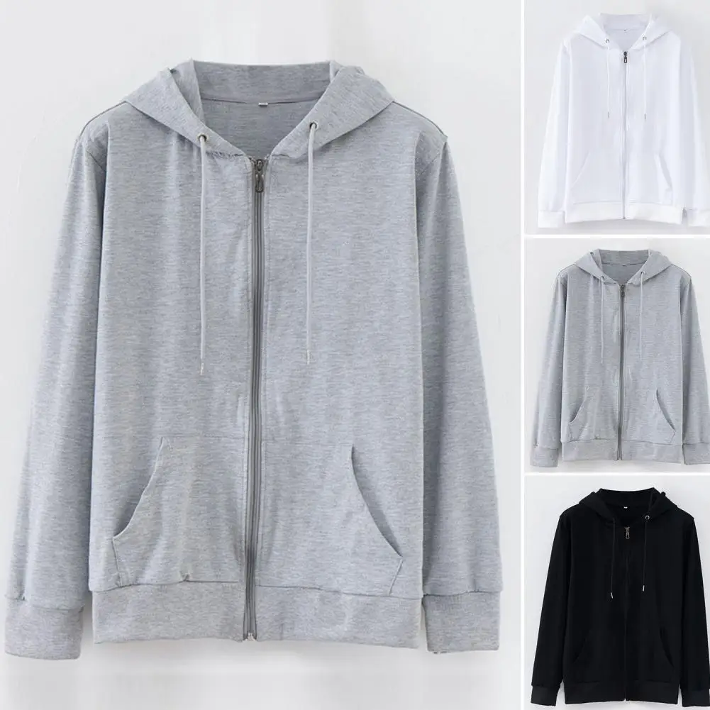 

Spring Autumn Unisex Hoodie Solid Color Smooth Zipper Hooded Sweatshirt Loose Ribbed Cuff Sweatshirt Long Sleeve Hooded Coat