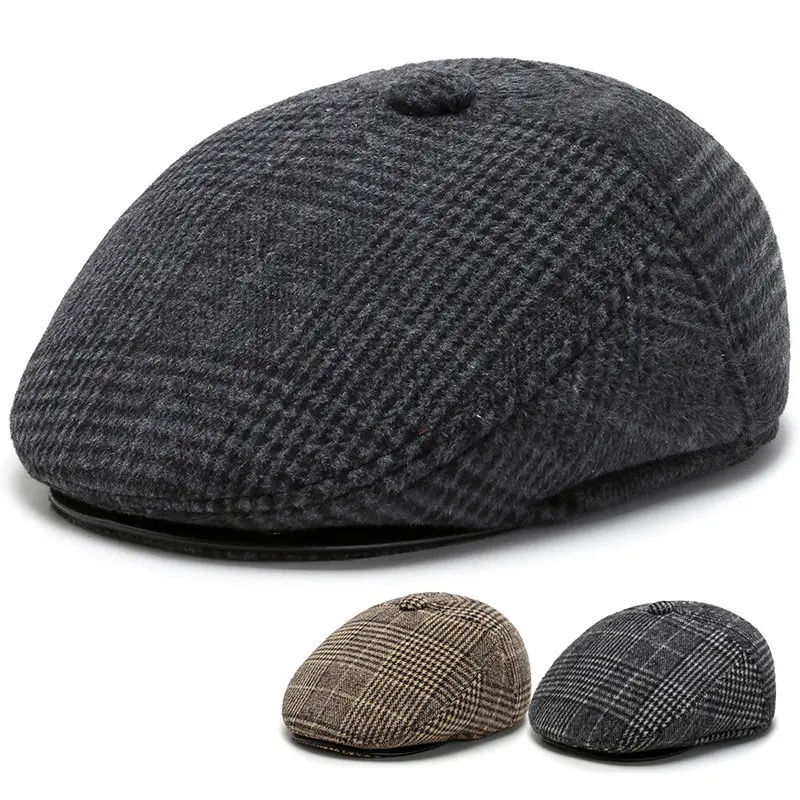 

Beret Cap Men Autumn Winter Hat Earflap Cap Thick Warm Men Ear Flap Dad Hat Vintage Newsboy Ivy Flat Cap Male Wool Beret