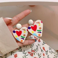 korean cute graffiti art colorful heart stud earrings for women sweet aesthetic girl students elegant daily life summer jewelry
