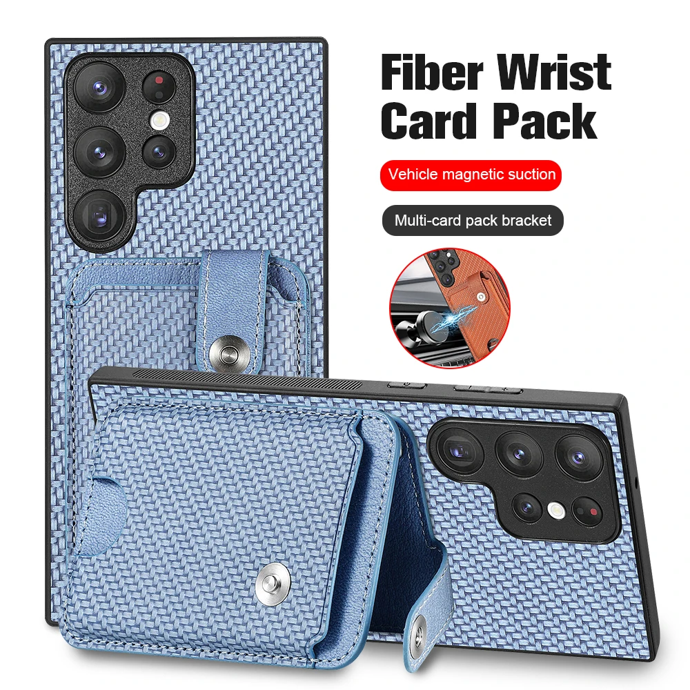 Волоконный чехол для телефона Samsung S23 Ultra Plus защитный с запястьем и карманом карт