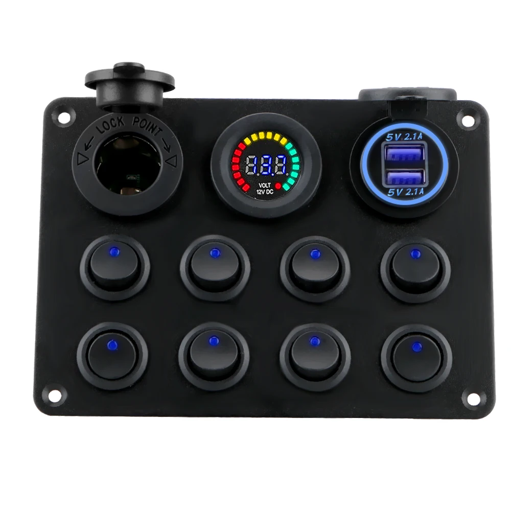 

FORAUTO 8 Gang Button Toggle Switch Panel Dual USB Port 12-24V Outlet Panel For Car RV Truck ATV Digital Voltmeter Waterproof