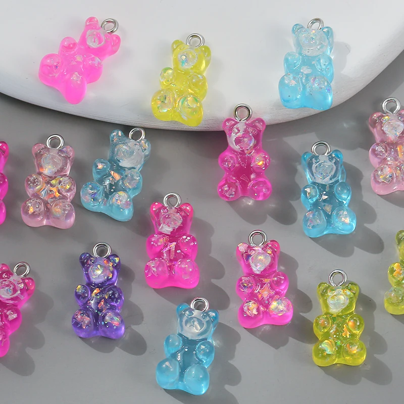 

10pcs/lot 12*21mm Colorful Shiny Bear Charms Resin Pendant DIY Necklace Bracelet for Jewelry Making Accessories