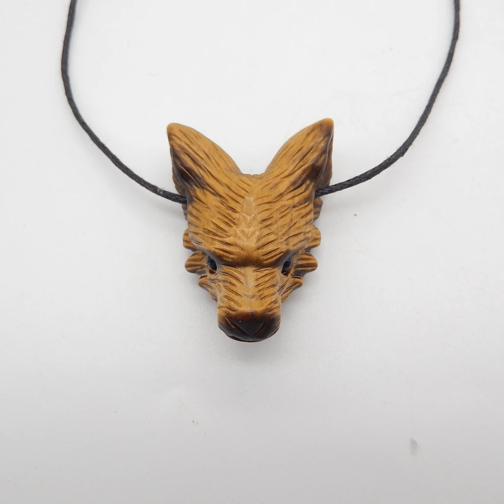 Натуральный тигровый глаз ручная Резная Голова волка кулон бисер