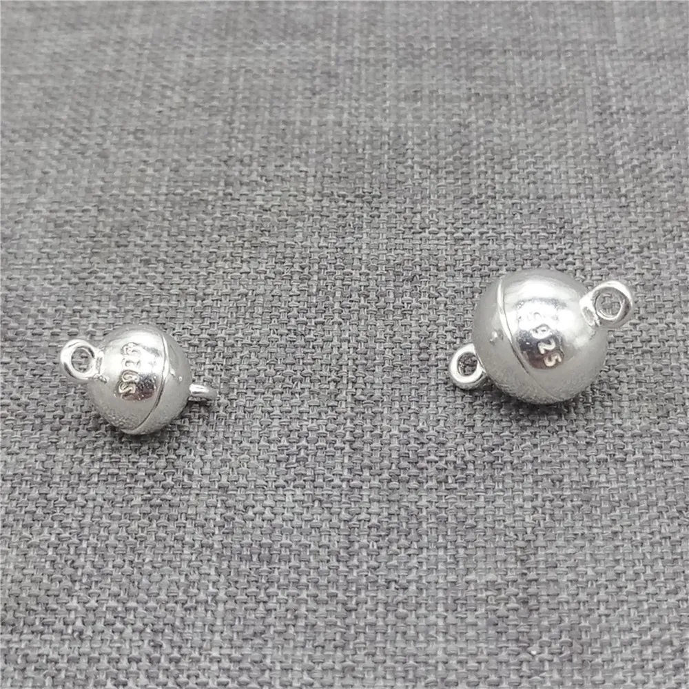 2pcs of 925 Sterling Silver Round Ball Magnetic Clasps 6mm 8mm for Bracelet Necklace