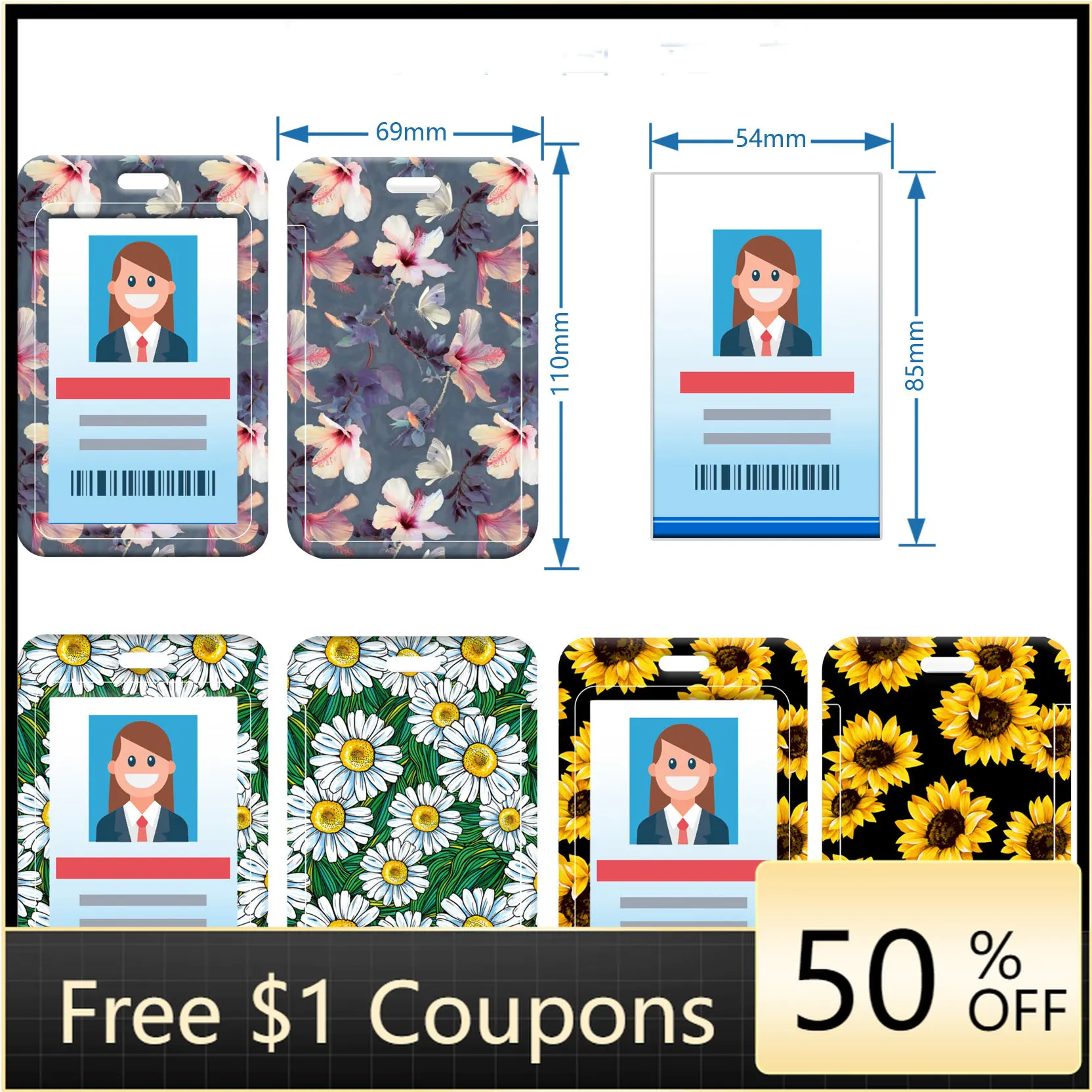 

Sunflower Id Card Holder Small Daisy Broken Flower Uv Printing ID Badge Holder Retractable Easy-to-pull Buckle Card Set